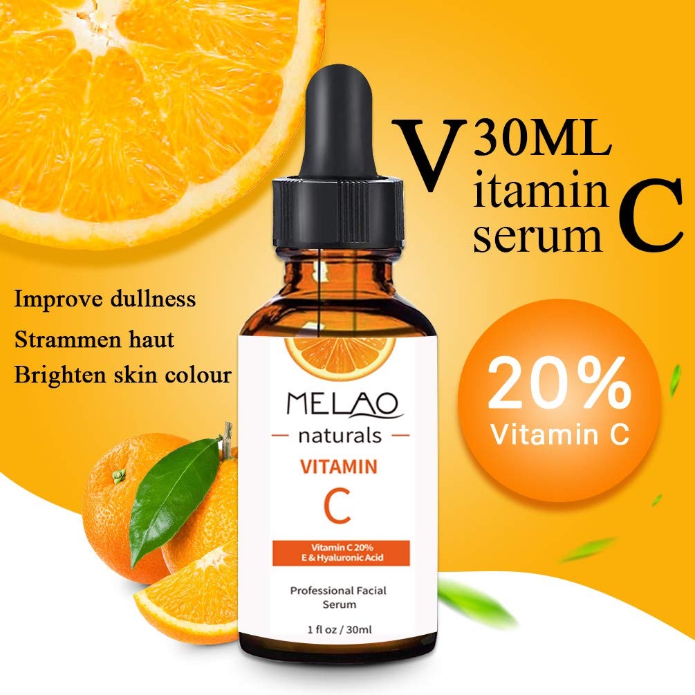 Melao Naturals Vitamin C Facial Serum with Vitamin C 20% E & Hyaluronic Acid 30ml